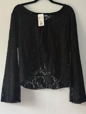 NWT Jon & Anna Black Lace Cardigan XL Sheer Whimsigoth Tie Front Top Romantic